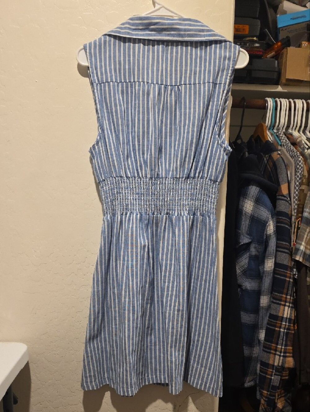 Striped Blue Midi Dress with Front Zip - Unbranded - Picture 7 of 7